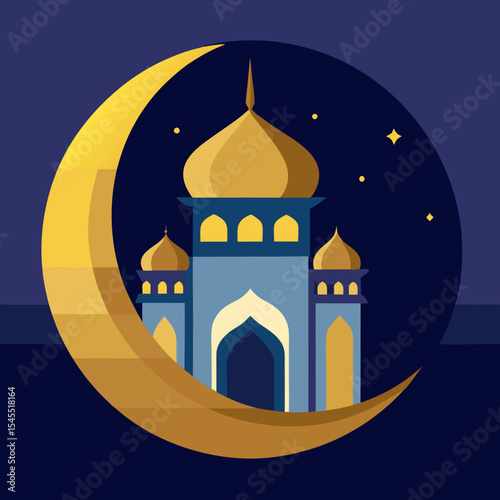 islamic crescent moon and star and mosque background