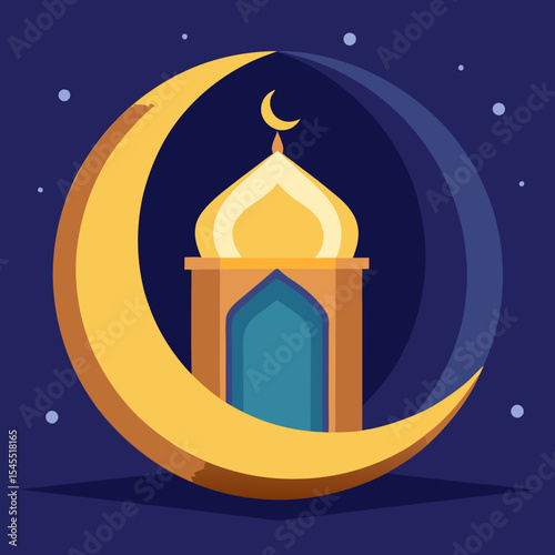 islamic crescent moon and star and mosque background