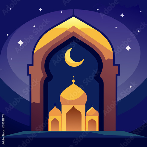 islamic crescent moon and star and mosque background