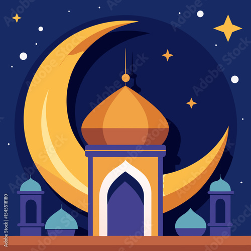 islamic crescent moon and star and mosque background