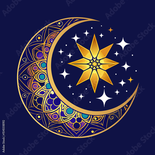 islamic crescent moon and star ornamental