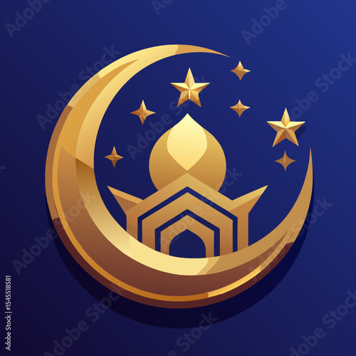 golden crescent moon and star with islamic ornamental, vector illustration, islamic theme design element, suitable for islamic holiday banner, poster, and etc