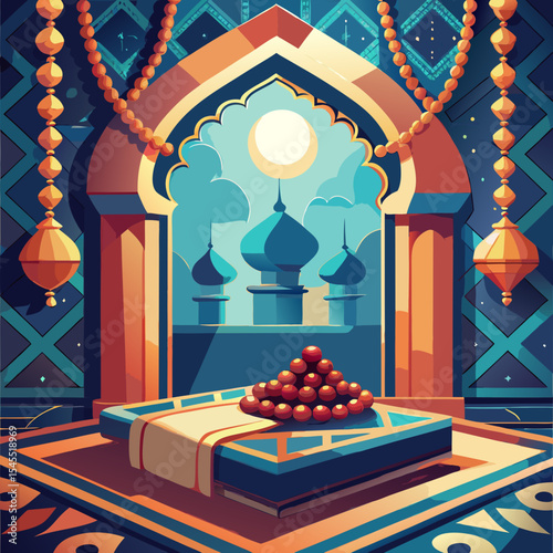 islamic praying corner and prayer beads