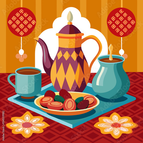 arabic teapot and date fruit for iftar