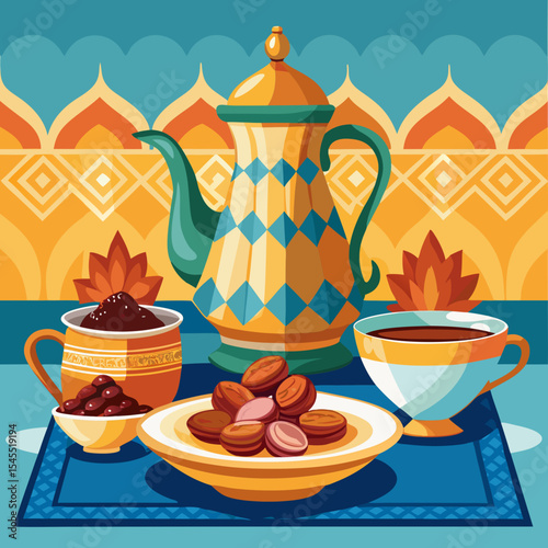 arabic teapot and date fruit for iftar