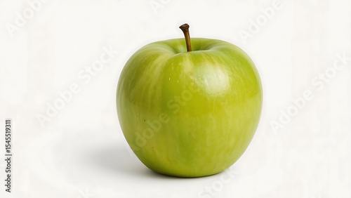 Fresh green apple on white background for food blogs, health articles, recipe books, and nutrition resources. Ideal for healthy living concepts.