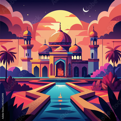 mosque courtyard at sunset