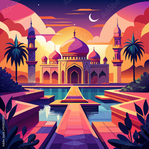 mosque courtyard at sunset