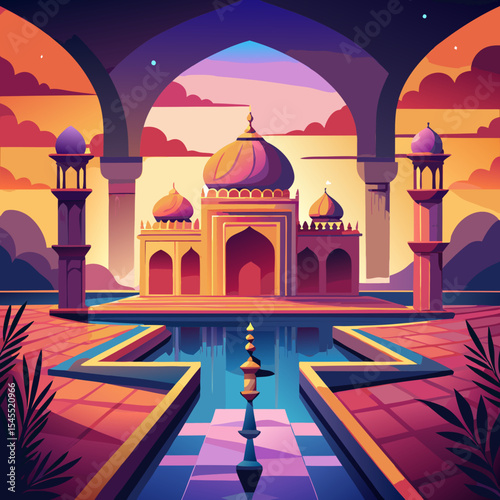mosque courtyard at sunset
