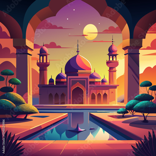 mosque courtyard at sunset