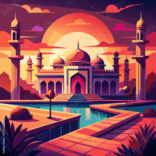 mosque courtyard at sunset