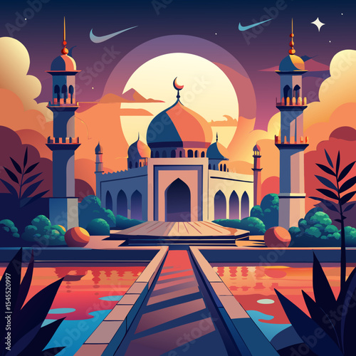 mosque courtyard at sunset
