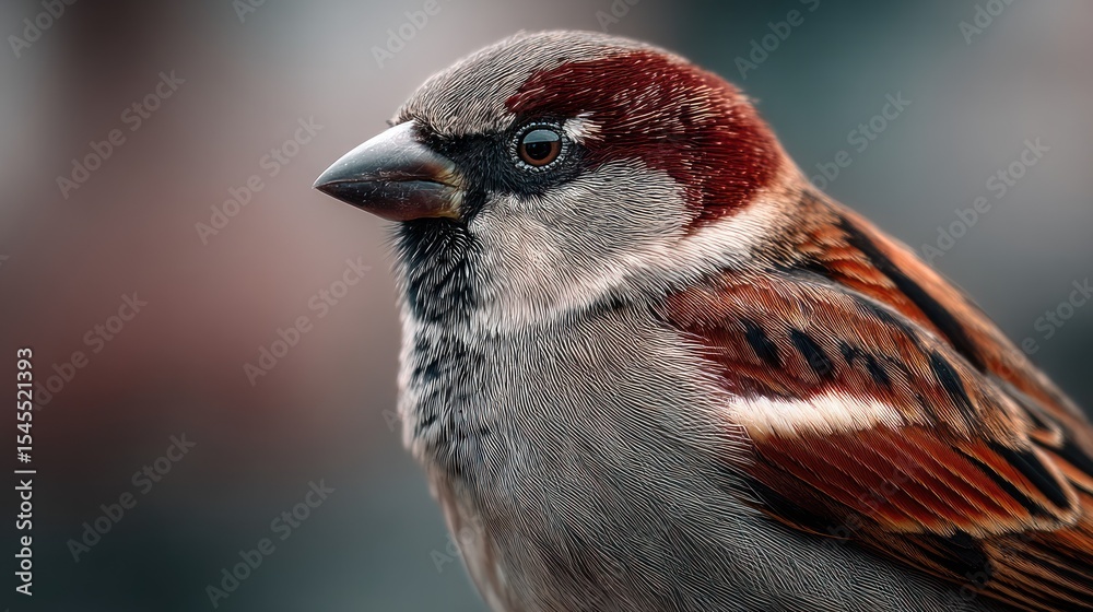 Naklejka premium Enthralling Close-Up of a Sparrow with Intricate Plumage Details and Rich Colors