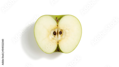 Slice a green apple and halve Granny Smith apples on a white background. Perfect for healthy eating, nutrition, and food-related designs.