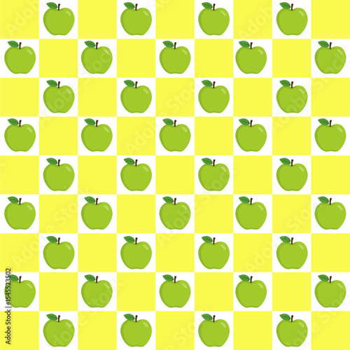 This image features a lively, colorful fruit-themed pattern arranged in a checkerboard layout.