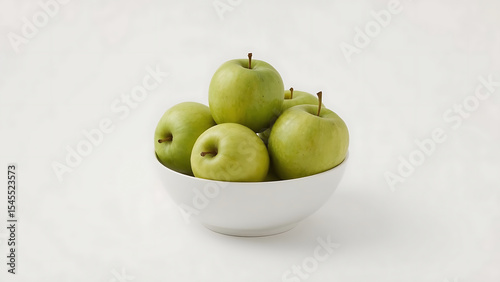 Green apple freshness in a white bowl overflowing with crisp, juicy green apples, perfect for food blogs, healthy lifestyle articles, or recipe websites.
