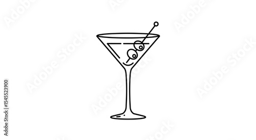 Martini Glass Icon – Line Art Silhouette with Olive Garnish on Cocktail Pick