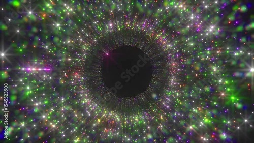 A vibrant, swirling vortex of colorful lights surrounding a dark center, evoking a sense of depth and cosmic wonder.