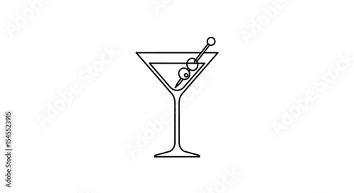 Martini Glass Icon – Line Art Silhouette with Olive Garnish on Cocktail Pick