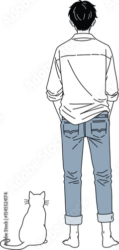 Man and Cat A Minimalist Illustration 