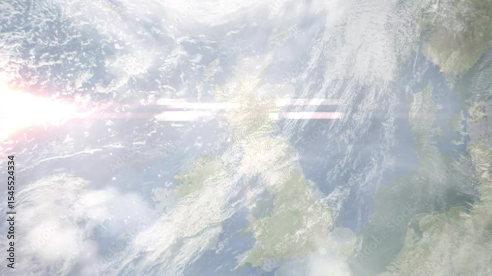 Earth zoom in from space and focus on Bonhill, Scotland, West Dumbartonshire, Great Britain. Background for travel intro or blog. Satellite view. 3D style Animation. Images from NASA.