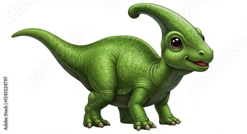 Adorable cartoon dinosaur playfully poses brightly lit against white background. AI Generated