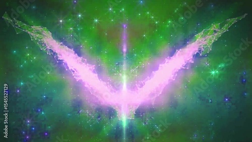 A digital representation of a butterfly emerging from a cosmic background, symbolizing transformation and beauty.