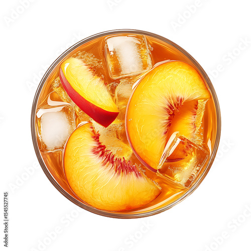 Refreshing Peach Drink with Ice Cubes in a Glass