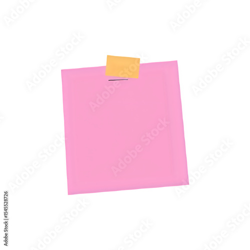 Pink Sticky Note with Yellow Tape: Blank Memo Pad