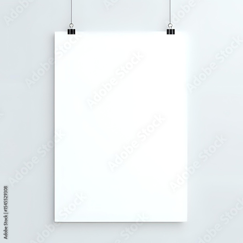 Blank Poster Mockup: White Paper on Wall with Clips