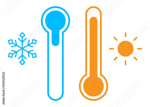 Warm and cool temperature icons in flat style isolated on a white background