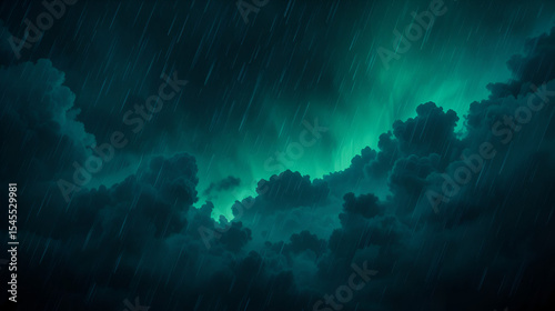 Black green blue night sky with clouds. Dark dramatic skies background for design. Cloudy rainy windy stormy weather.
