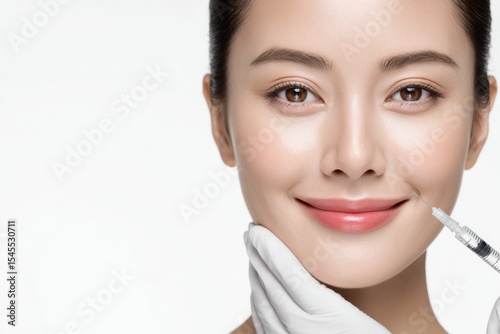 Asian woman receiving Botox treatment, enhancing her facial beauty with professional care. Procedure show growing trend of cosmetic procedures for maintaining youthful.