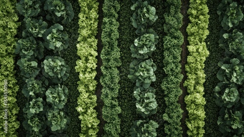Aerial Vista of Symmetrically Arranged Rows of Verdant Vegetable Crops