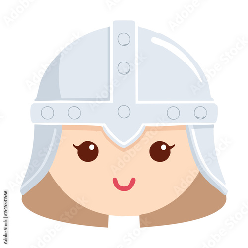 A cartoon illustration of a smiling female knight in a shining helmet. The image is clean and modern, ideal for various applications.