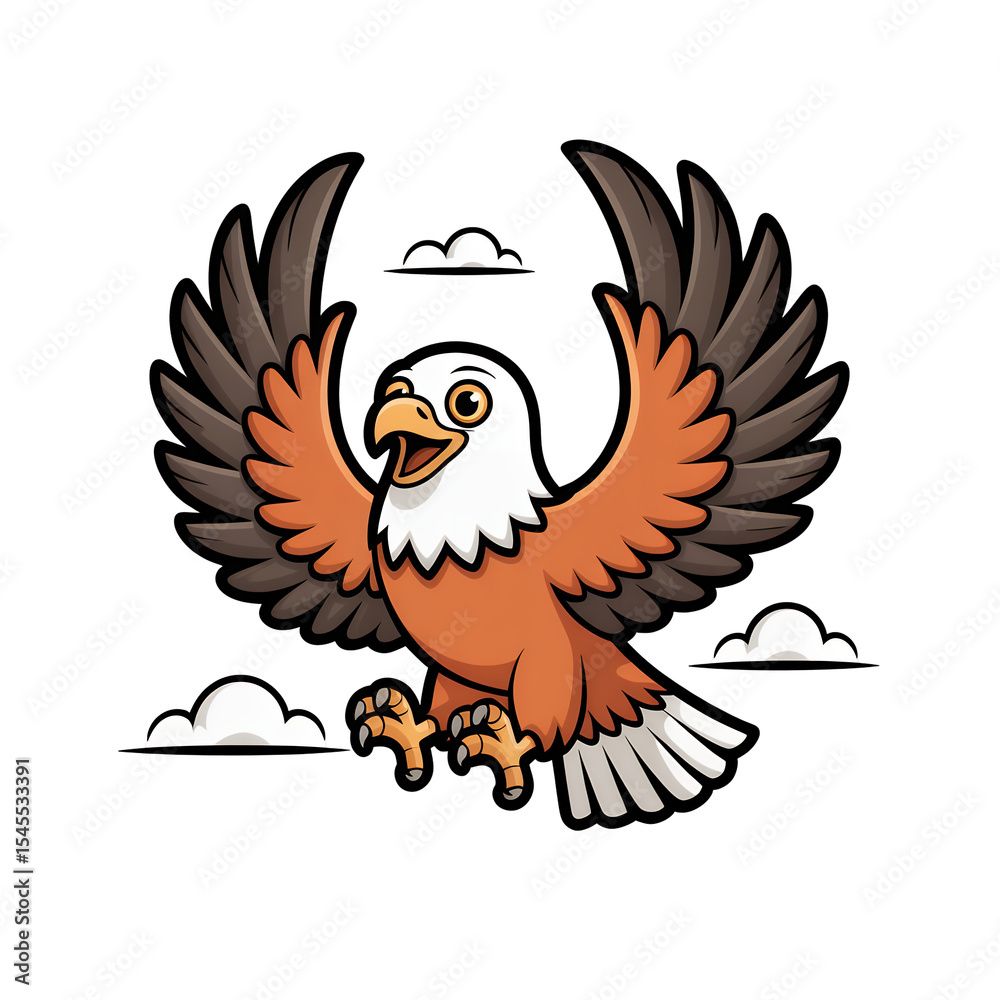 Obraz premium Cartoon Eagle Flying with Clouds