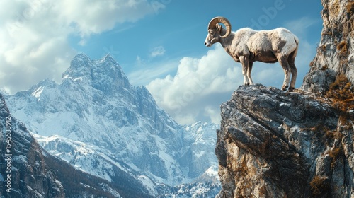 Majestic ram on mountain peak