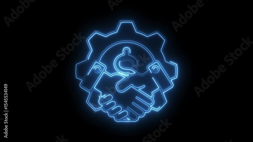 Glowing business partnership concept a handshake combined with a dollar sign and gear