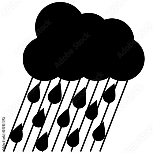 大雨と雨粒のイメージのシルエットアイコン