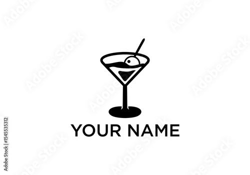 Minimalist Martini Glass Icon with Olive