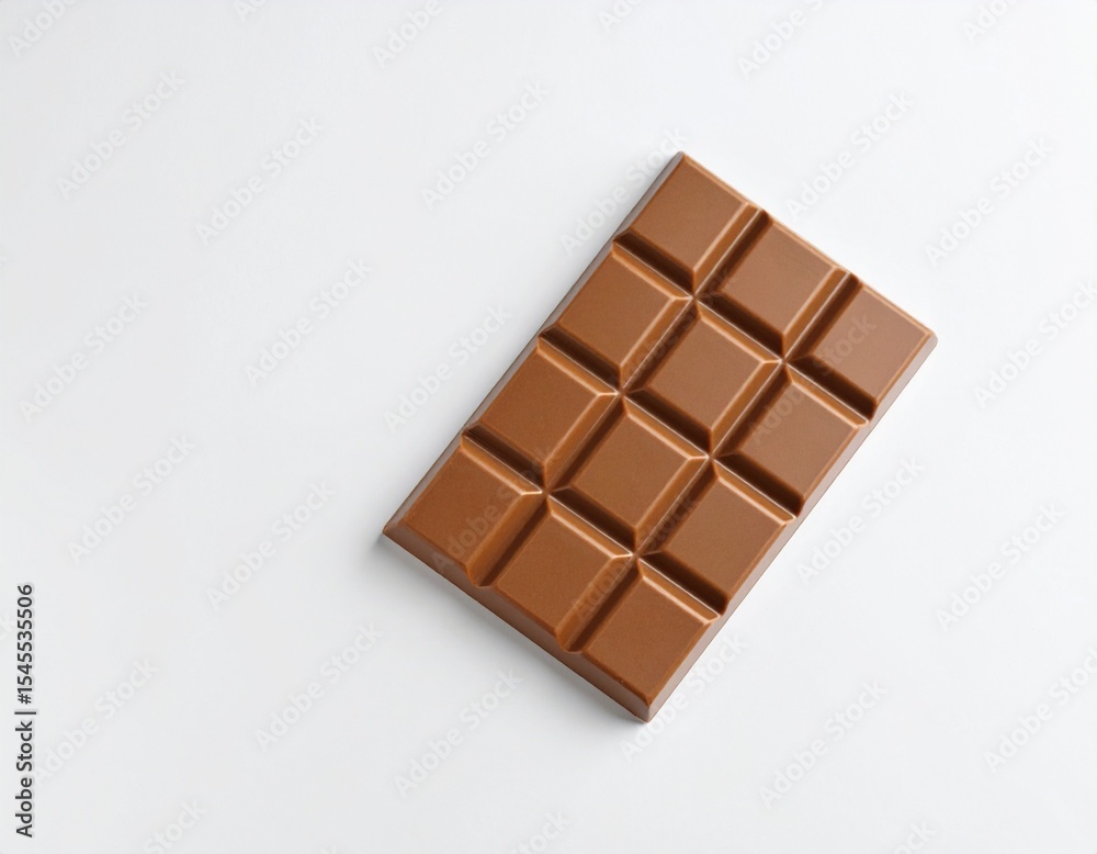 Fototapeta premium Minimalist plain chocolate bar, unwrapped with broken edge detail, on soft neutral background. Sharp focus and natural lighting—ideal for food ads, packaging, or dessert visuals.