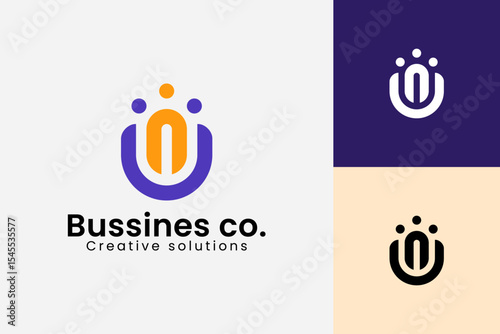 A modern abstract logo design featuring three human-like figures connected in a circular formation, representing unity, teamwork, and community