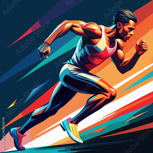 A painting of a sprinter mid-run