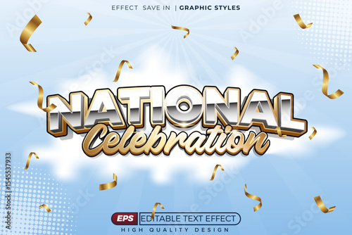 Editable 3d vector text effect national celebration for national festival