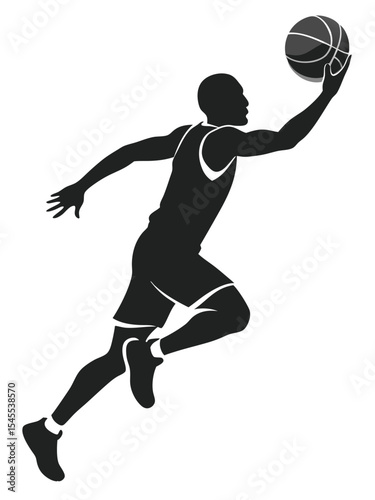 Vector illustration of a basketball player about to shoot the ball during a game. basketball, player, sport, athlete, silhouette, black.