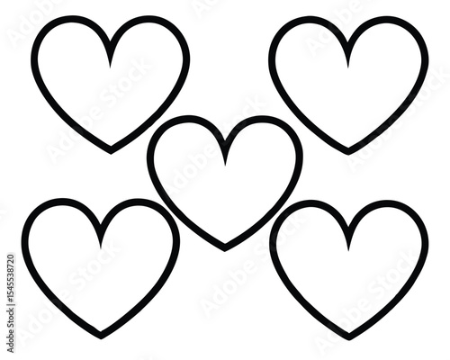 Simple outline design of five interconnected hearts on white background perfect for love and affection themes.