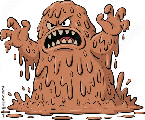 ngry Brown Mud Monster with Sharp Teeth and Claws, Emerging from the Ground, Ideal for Halloween Themes