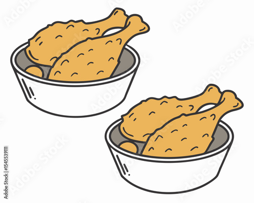 Two bowls of delicious fried chicken with simple colorful for restaurant menu illustration.