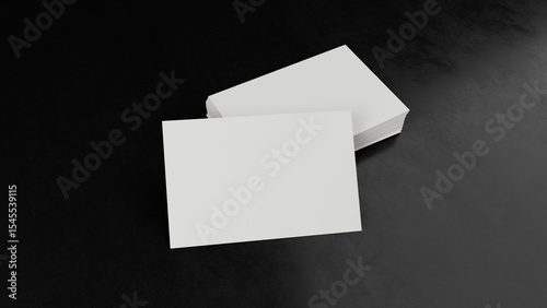 Empty business cards stack, ideal for mockup. Template for branding identity. Isolated over dark background.