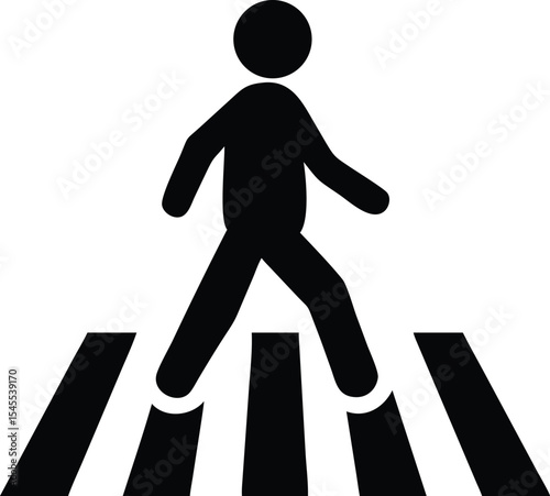 Black silhouette of a pedestrian walking on a zebra crossing safety icon symbol. pedestrian, crossing, zebra crossing, crosswalk.